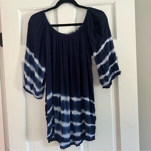 Soft Surroundings Blue Crinkle Tie Dye Cold Shoulder Tunic - Medium - Preowned
